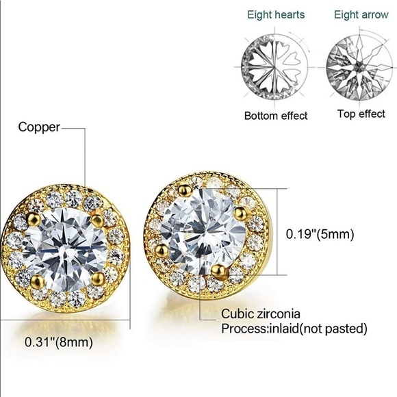 NEW Cubic Zirconia Stud earrings 8mm - Picture 11 of 14